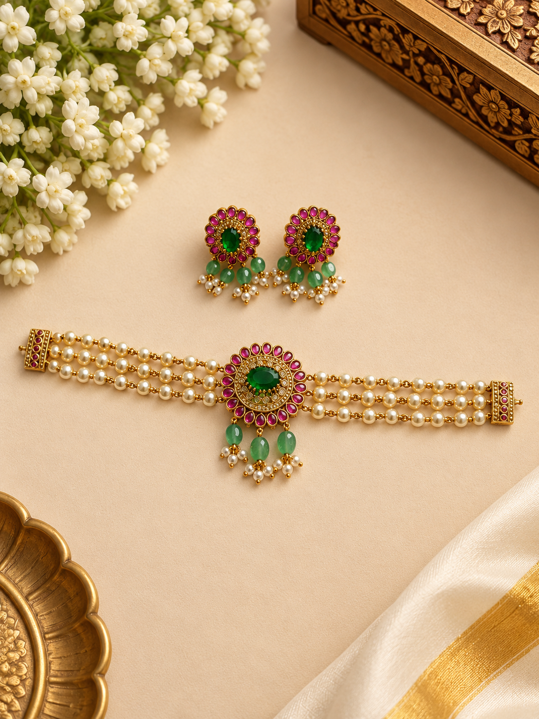 Emerald Ruby Pearl Choker